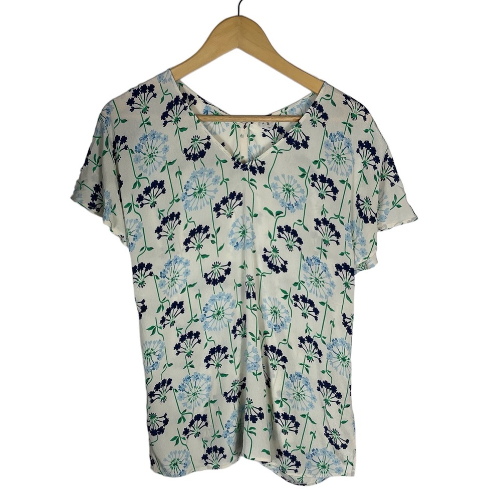 ARKET Viscose Floral Flutter Short Sleeve V Neck Blouse 38 Small